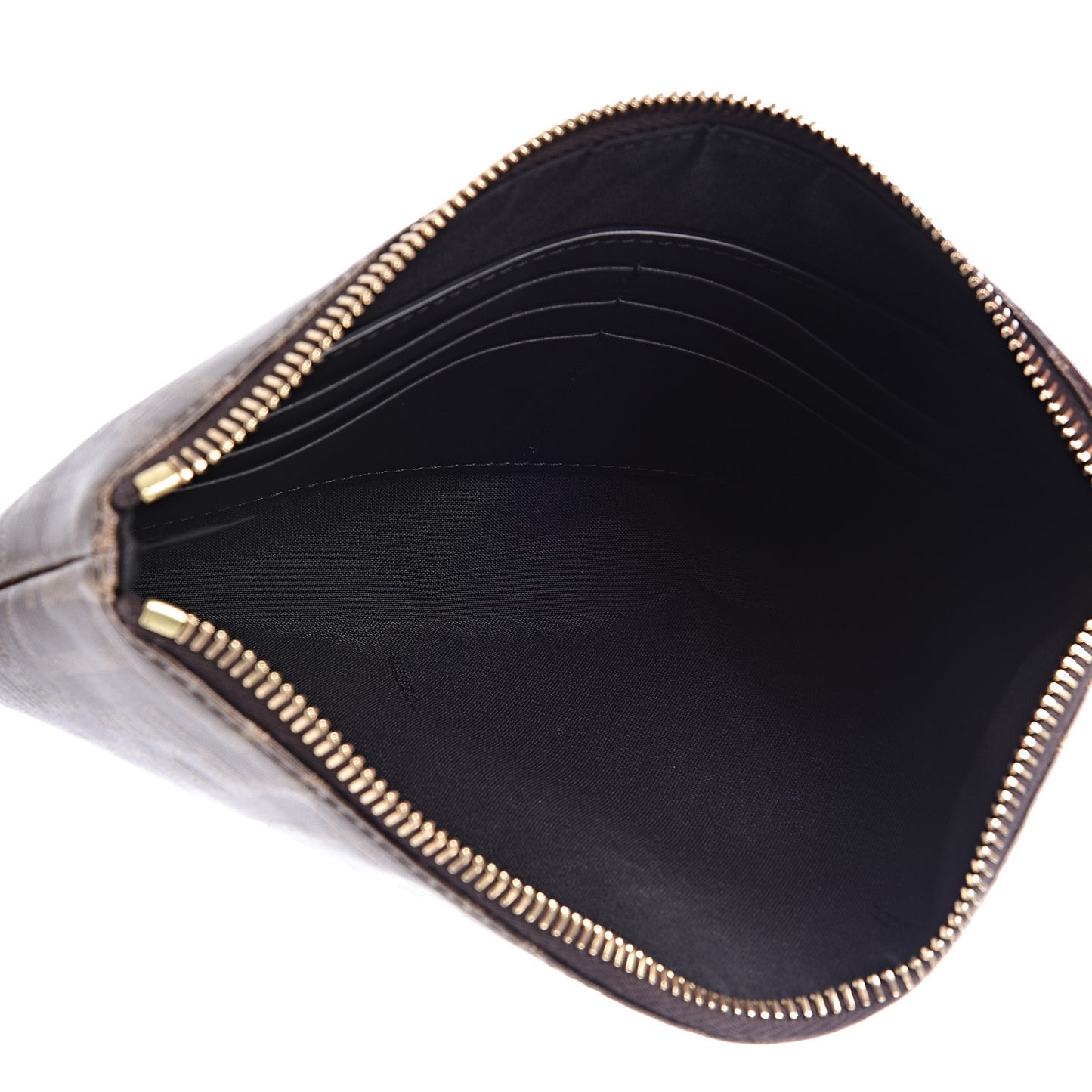 Glazed Fabric Vitello Century FF 1974 Stamp Patch Small FFreedom Flat Pouch Mogano Panna Black