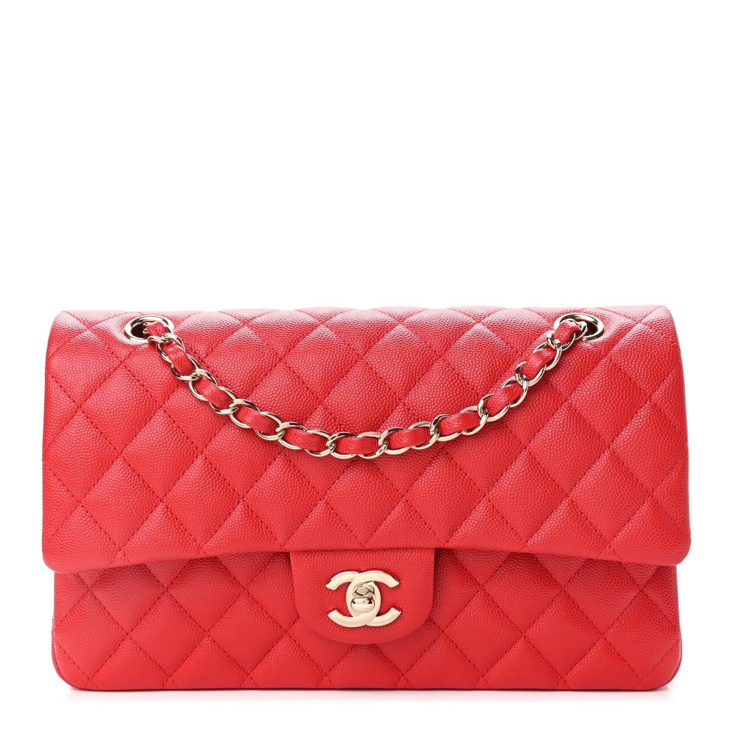 Caviar Quilted Medium Double Flap Red