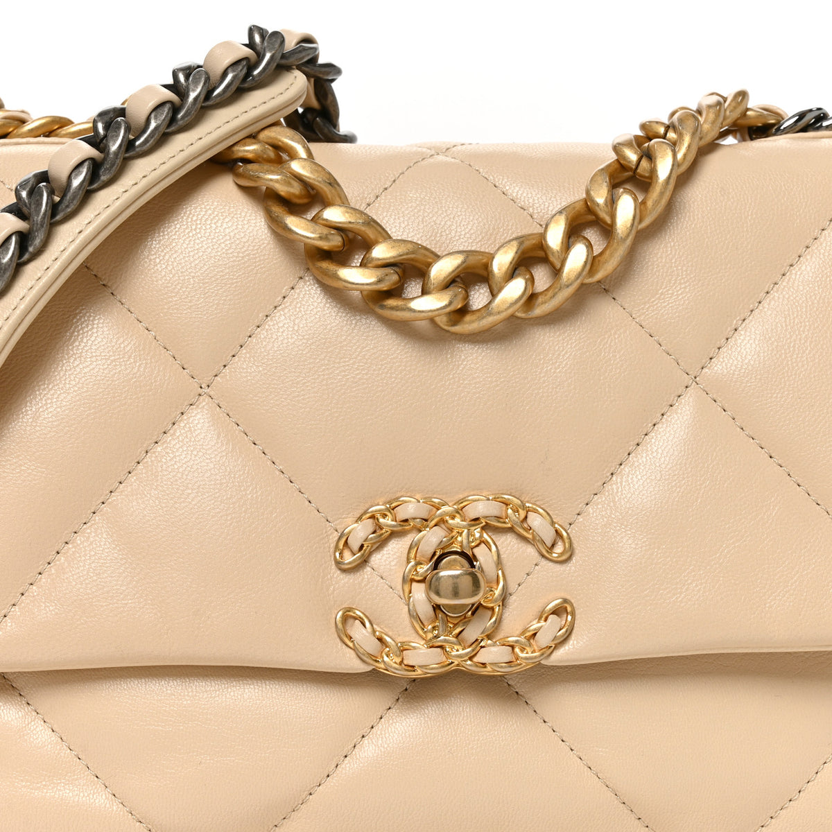 Goatskin Quilted Medium Chanel 19 Flap Beige