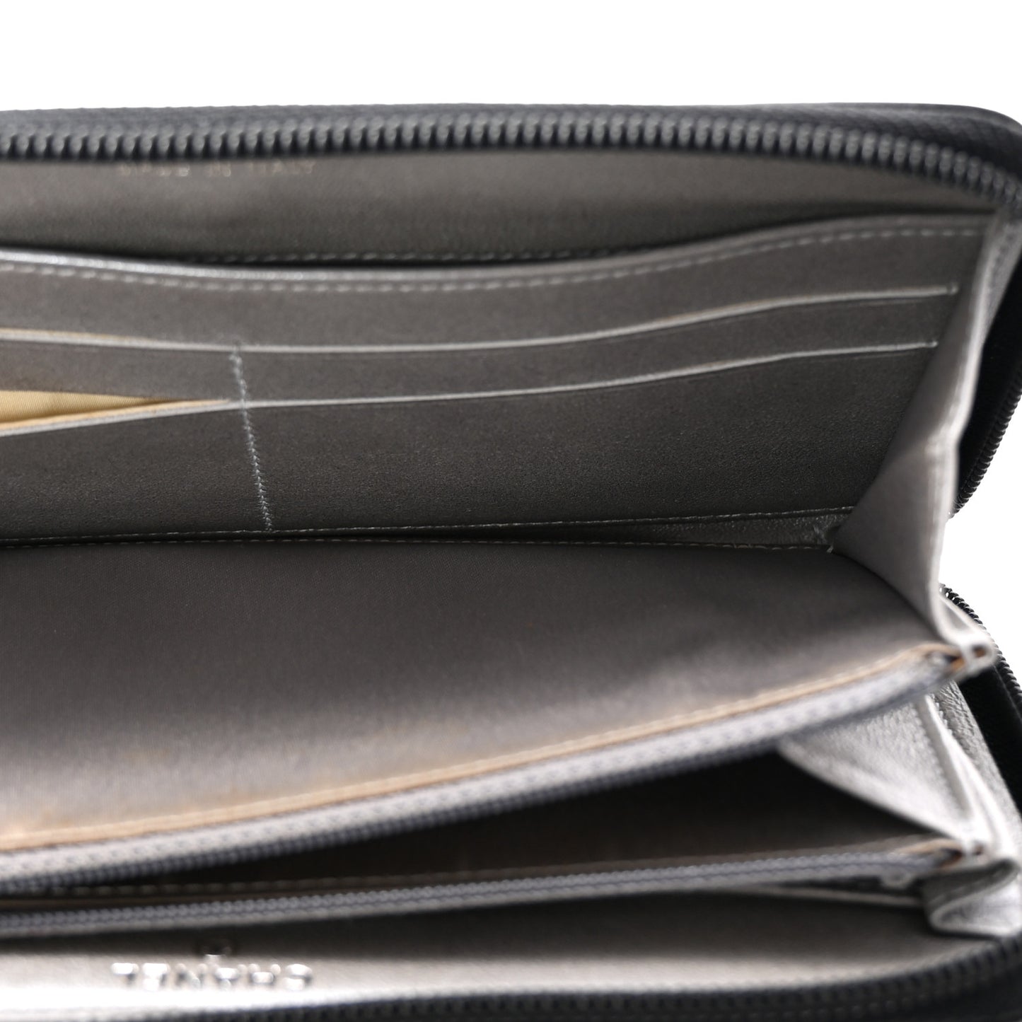 Lambskin Camellia Embossed Large Zip Around Gusset Wallet Black