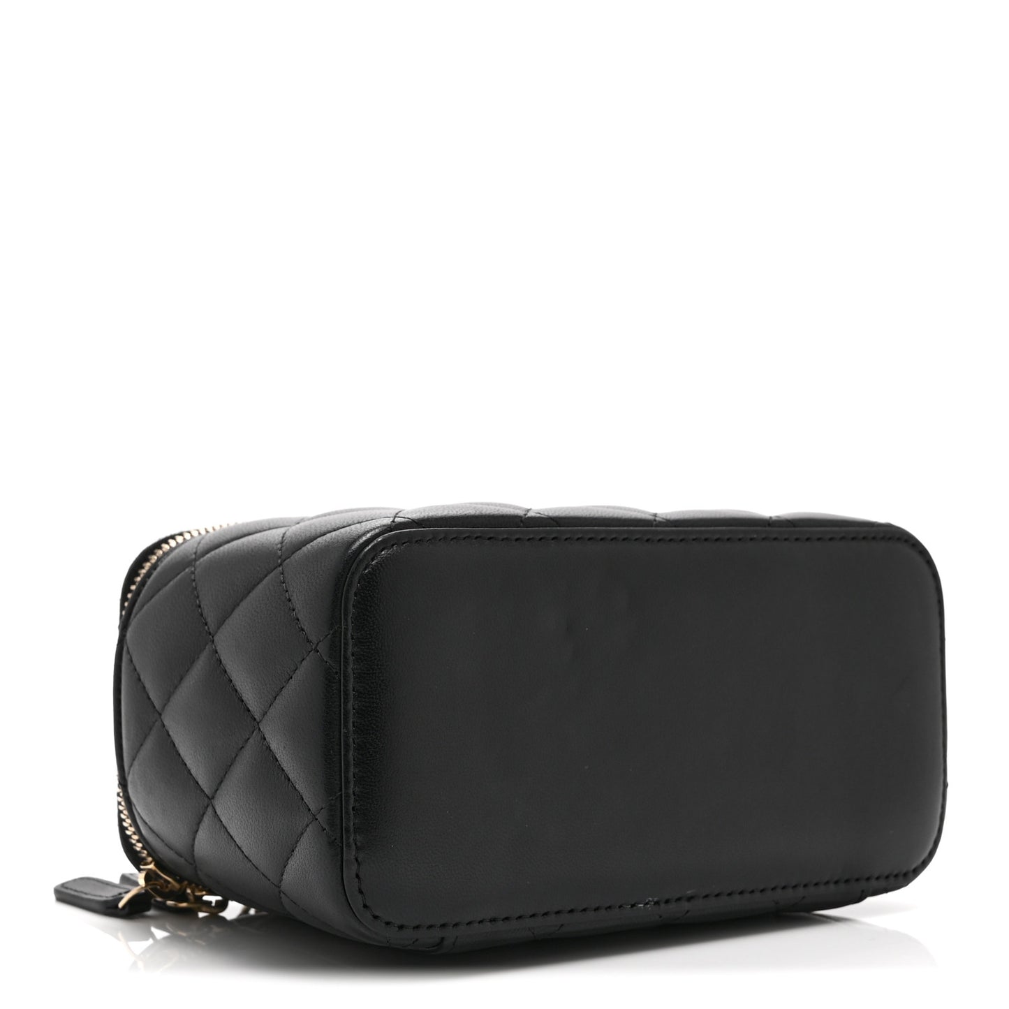 Lambskin Quilted Small Top Handle Vanity Case With Chain Black