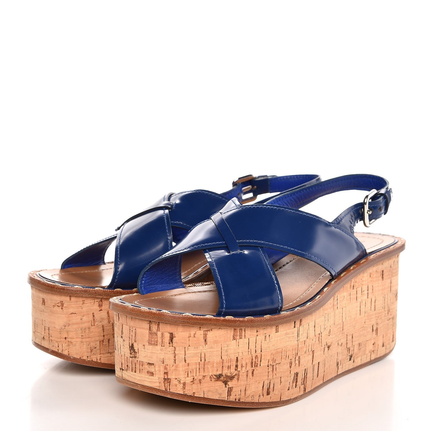 Prada Vernice Cork Crisscross Platform 60mm Sandals 40.5 Cobalto 3 of 13