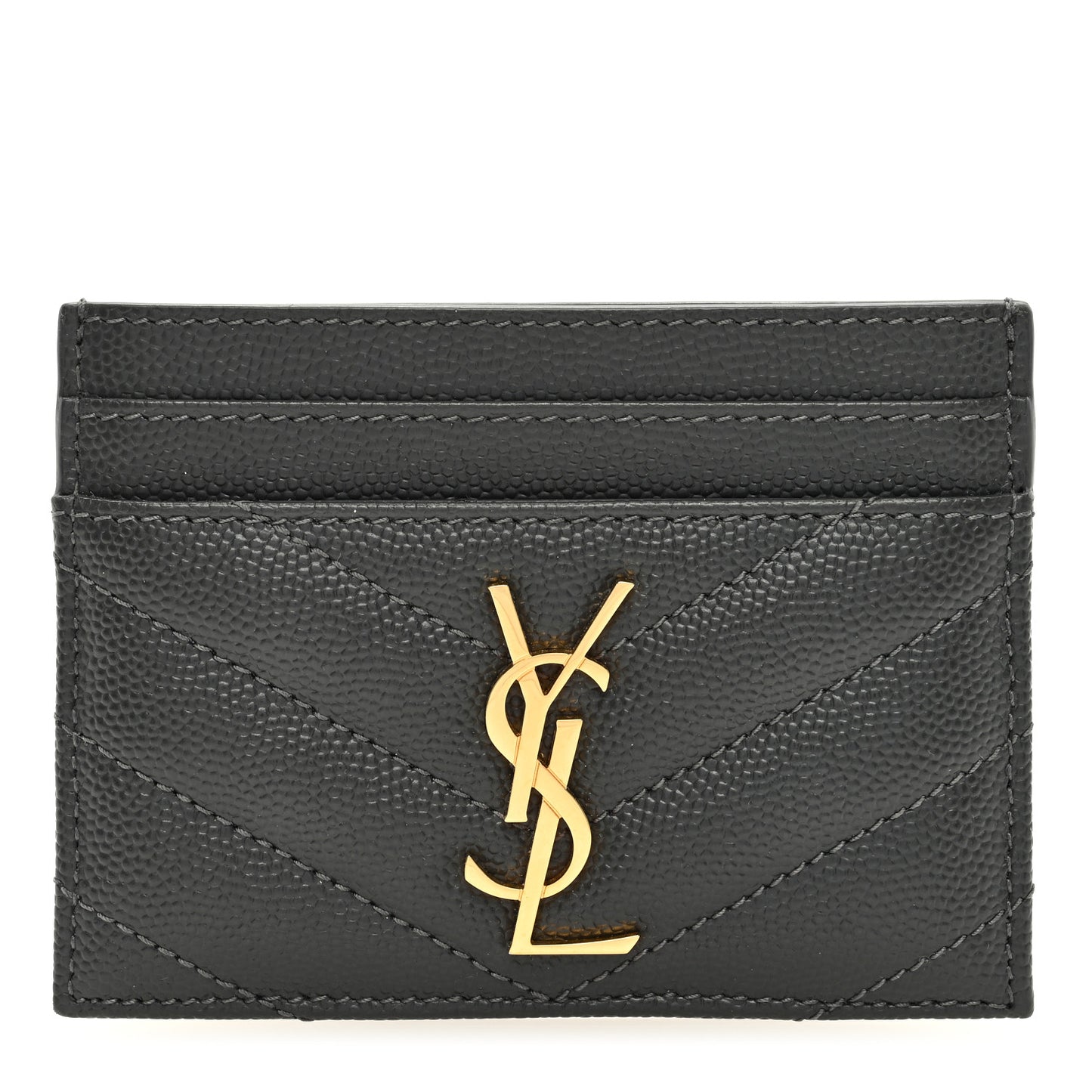 Grain De Poudre Matelasse Chevron Monogram Credit Card Case Coal