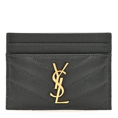 Saint Laurent Grain De Poudre Matelasse Chevron Monogram Credit Card Case Coal 1 of 6
