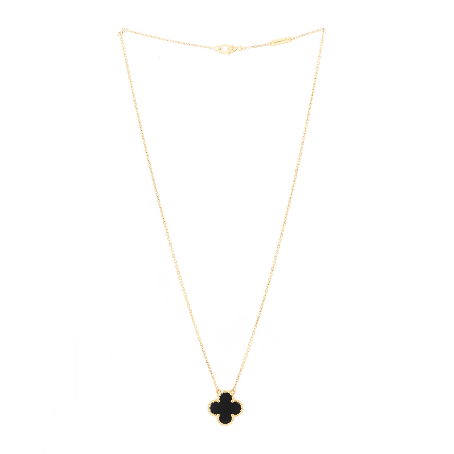 18K Yellow Gold Black Onyx Vintage Alhambra Pendant Necklace