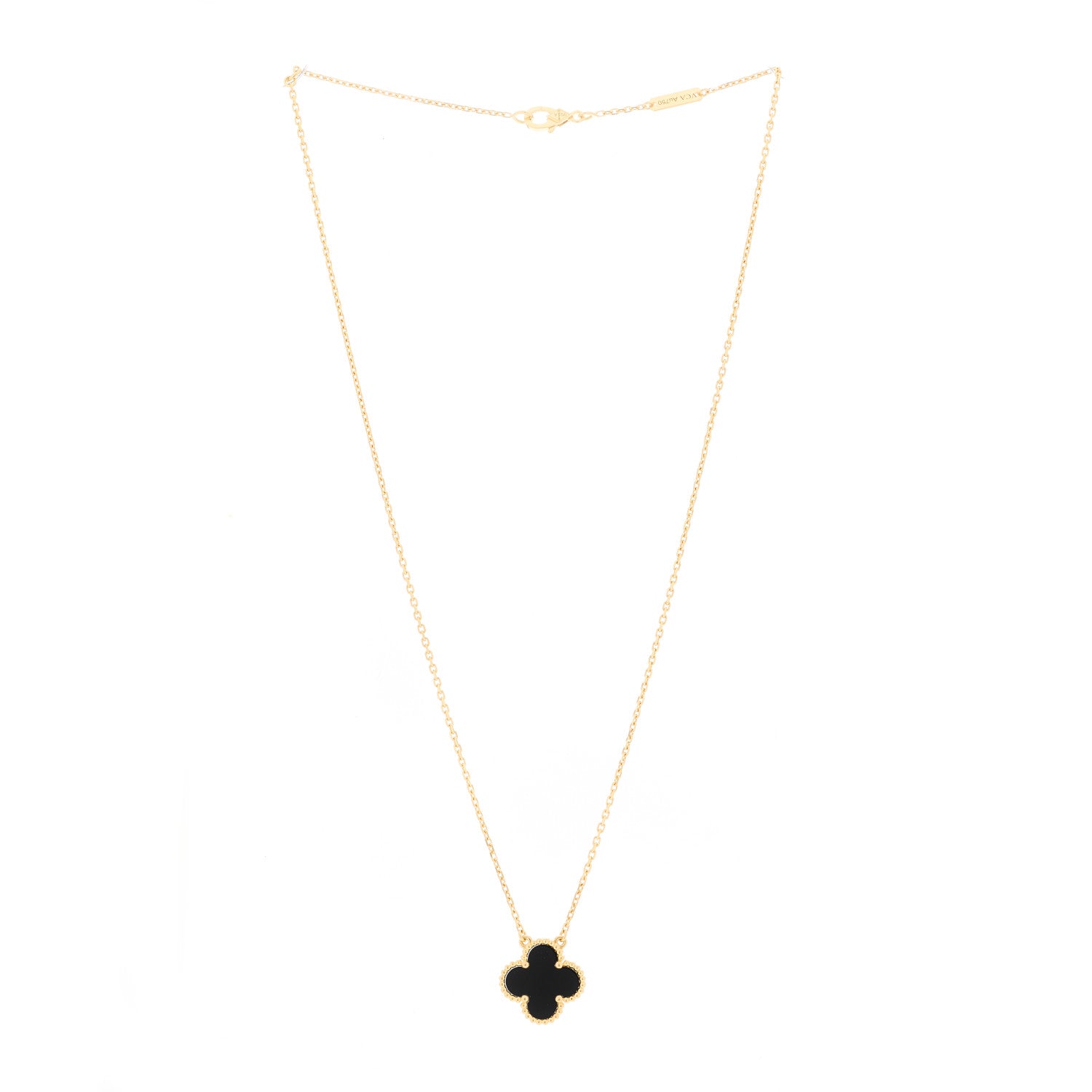 Van Cleef & Arpels 18K Yellow Gold Black Onyx Vintage Alhambra Pendant Necklace 2 of 4