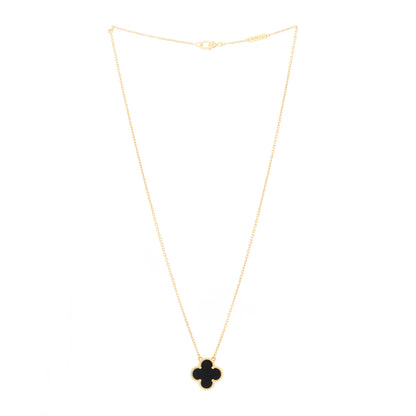 Van Cleef & Arpels 18K Yellow Gold Black Onyx Vintage Alhambra Pendant Necklace 2 of 4
