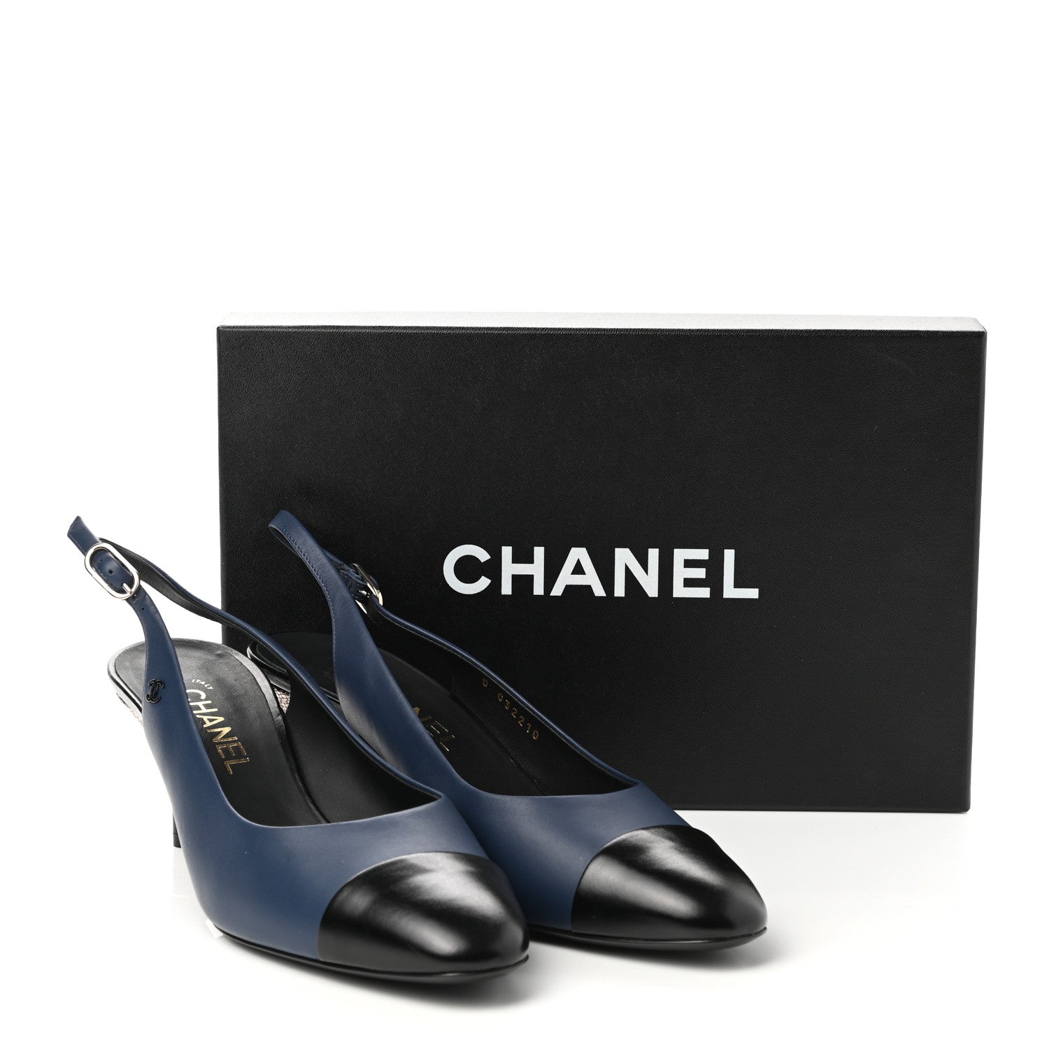 Chanel Crumpled Calfskin Cap Slingback Pumps 40 Navy Black 10 of 10