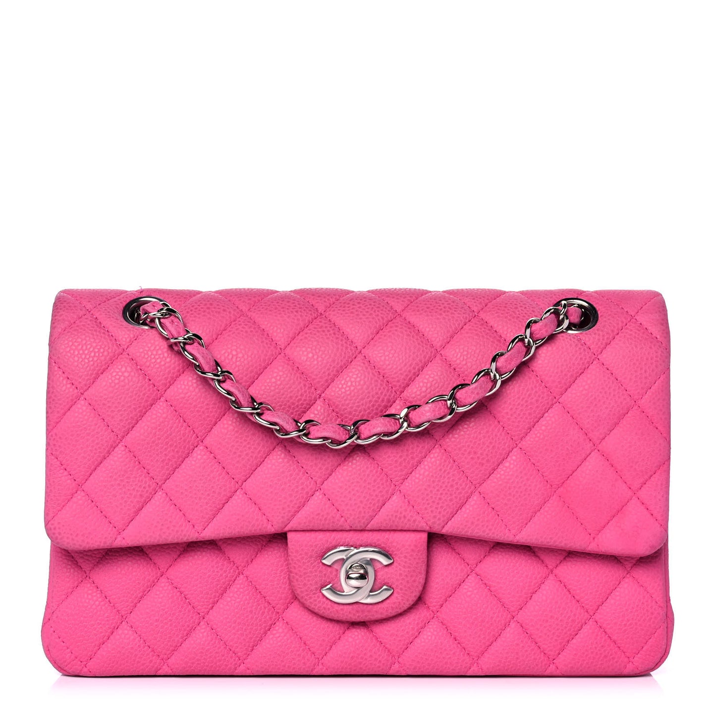Iridescent Caviar Quilted Medium Double Flap Pink
