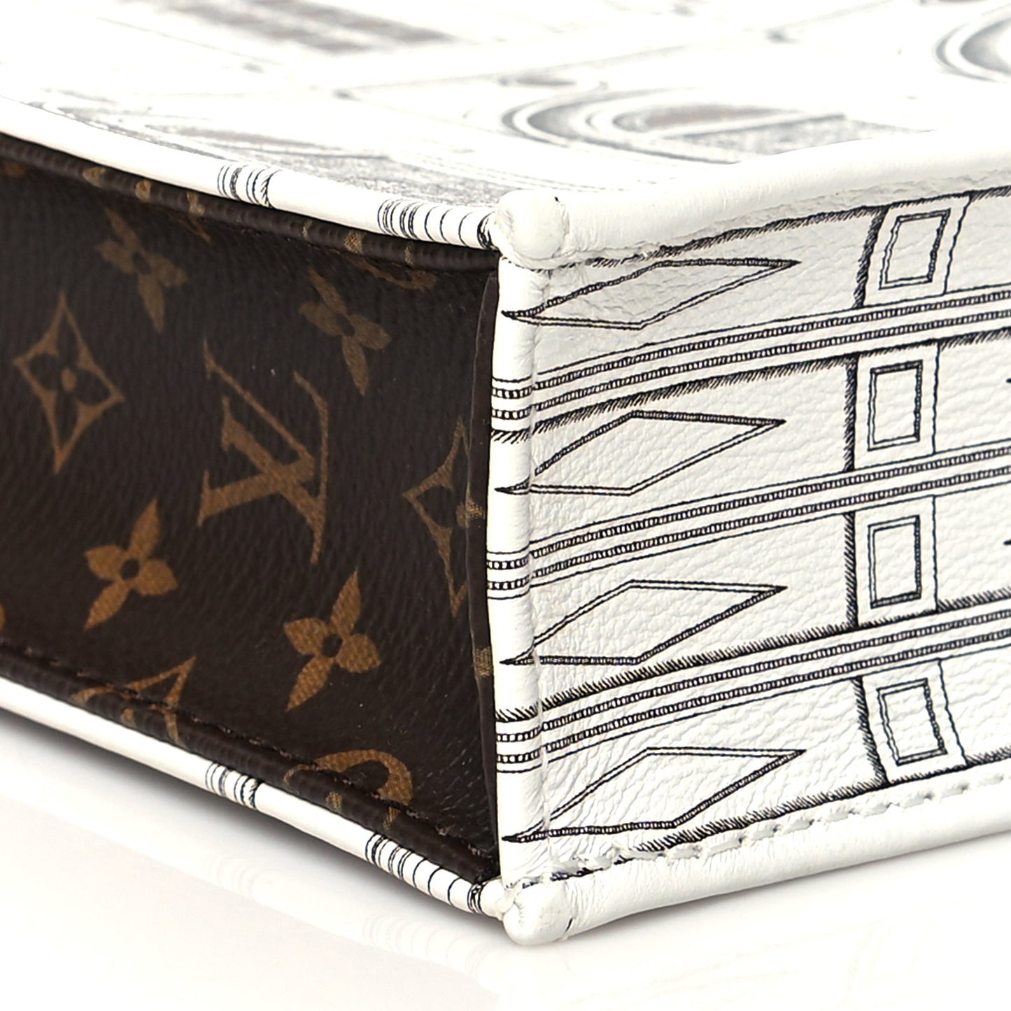X FORNASETTI Calfskin Architettura Petit Sac Plat Black White