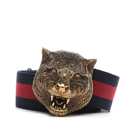 Gucci Web Feline Buckle Belt 80 32 Blue Red 1 of 4