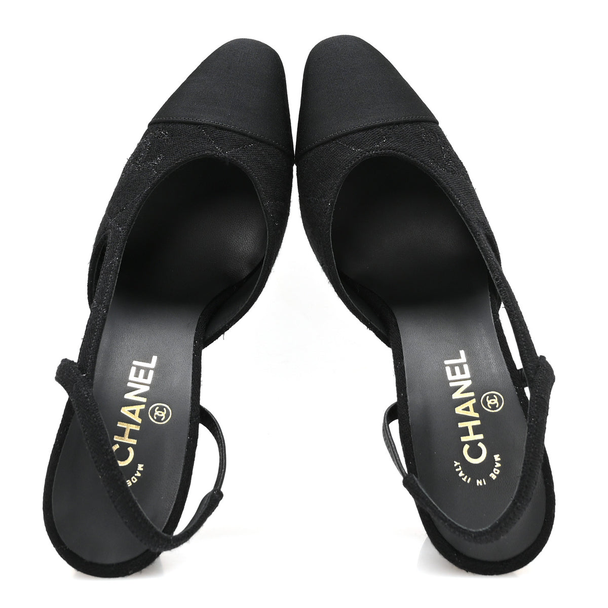 Chanel Wool Grosgrain Cap Toe CC Slingback Pumps 41 Black 2 of 9