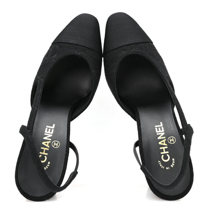 Chanel Wool Grosgrain Cap Toe CC Slingback Pumps 41 Black 2 of 9