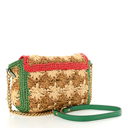 Gucci Raffia Azalea Calfskin Crochet Flower Small GG Marmont Shoulder Bag Natural Ecru Green Red New Shamarock 3 of 13