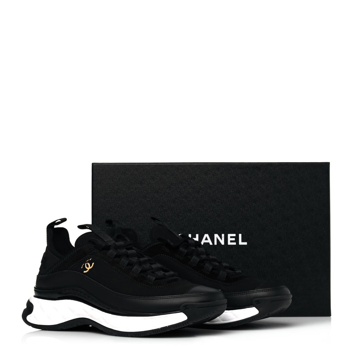 Velvet Calfskin Mixed Fibers CC Sneakers 38 Black