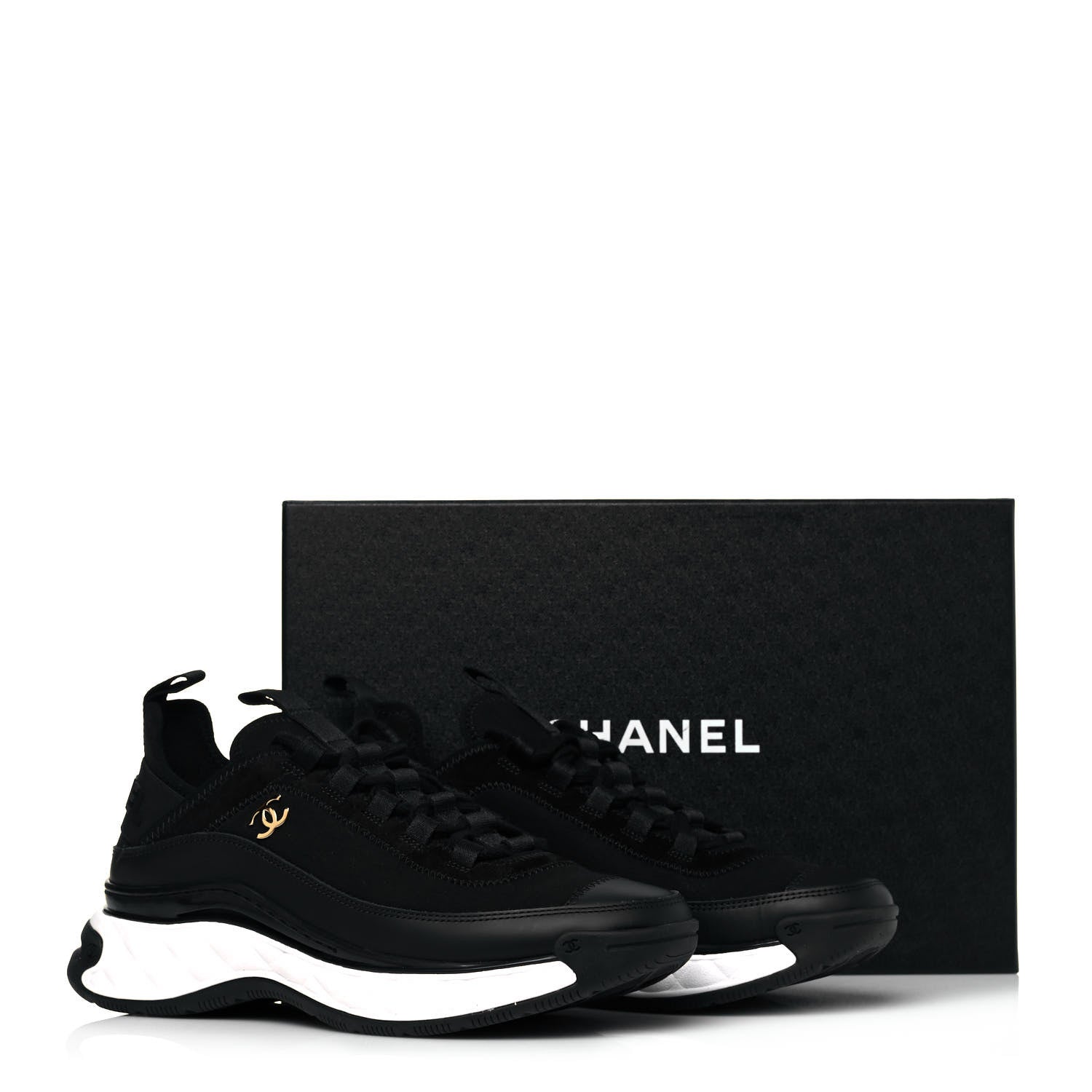 Chanel Velvet Calfskin Mixed Fibers CC Sneakers 38 Black 7 of 7
