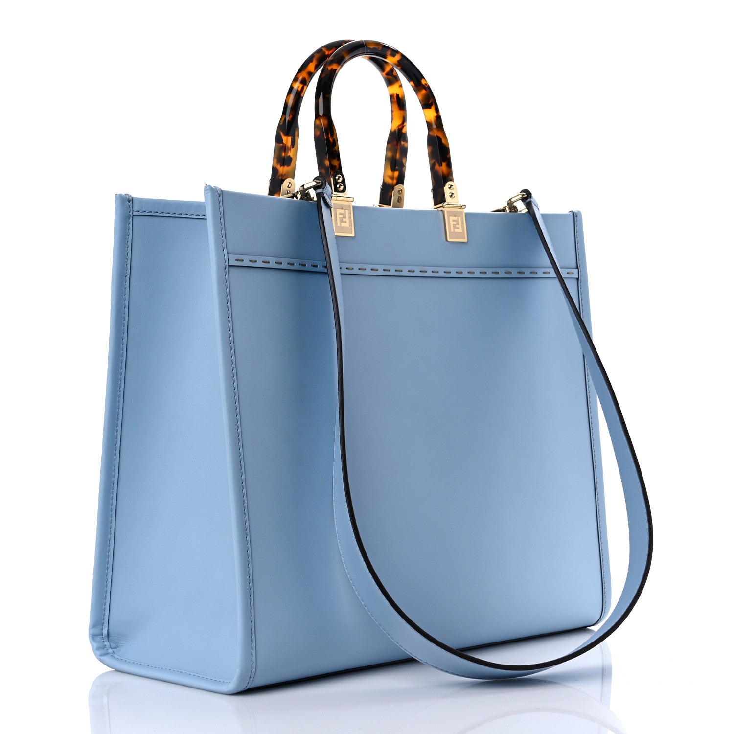 Fendi Vitello King Plexiglass Logo Embossed Medium Fendi Sunshine Shopper Tote Azzurro Baby 3 of 14