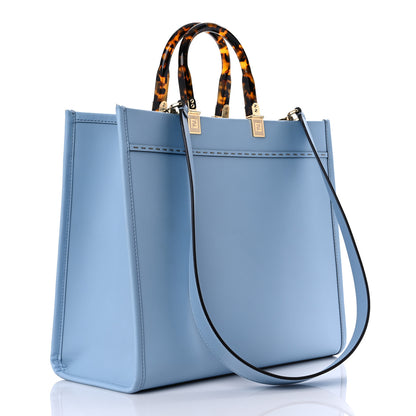 Fendi Vitello King Plexiglass Logo Embossed Medium Fendi Sunshine Shopper Tote Azzurro Baby 3 of 14
