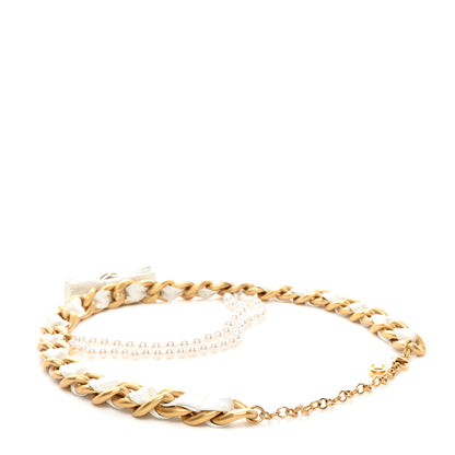 Chanel Metal Crystal Pearl 90s Camellia CC Chain Belt Gold White 2 of 4