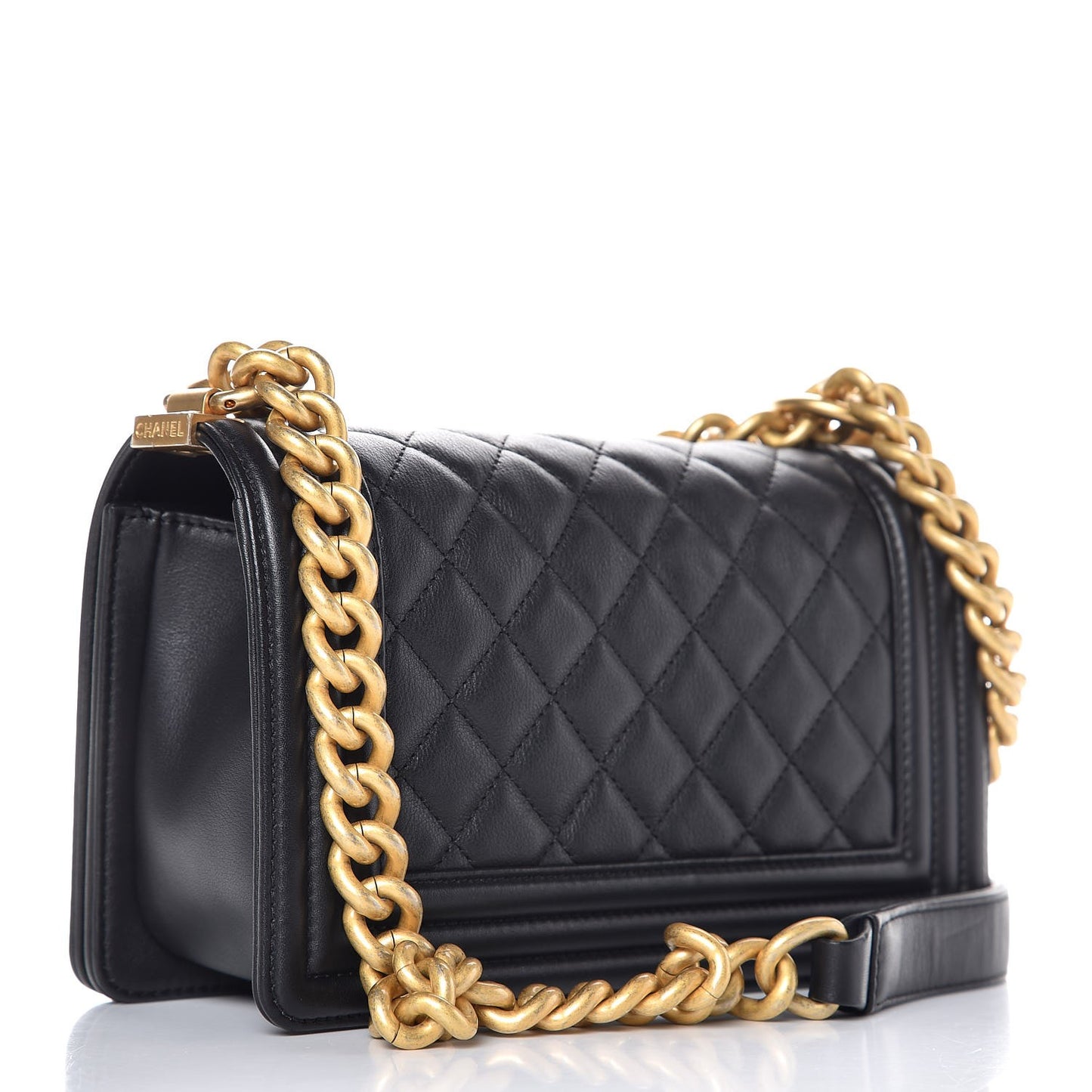 Calfskin Quilted Small Boy Flap Black