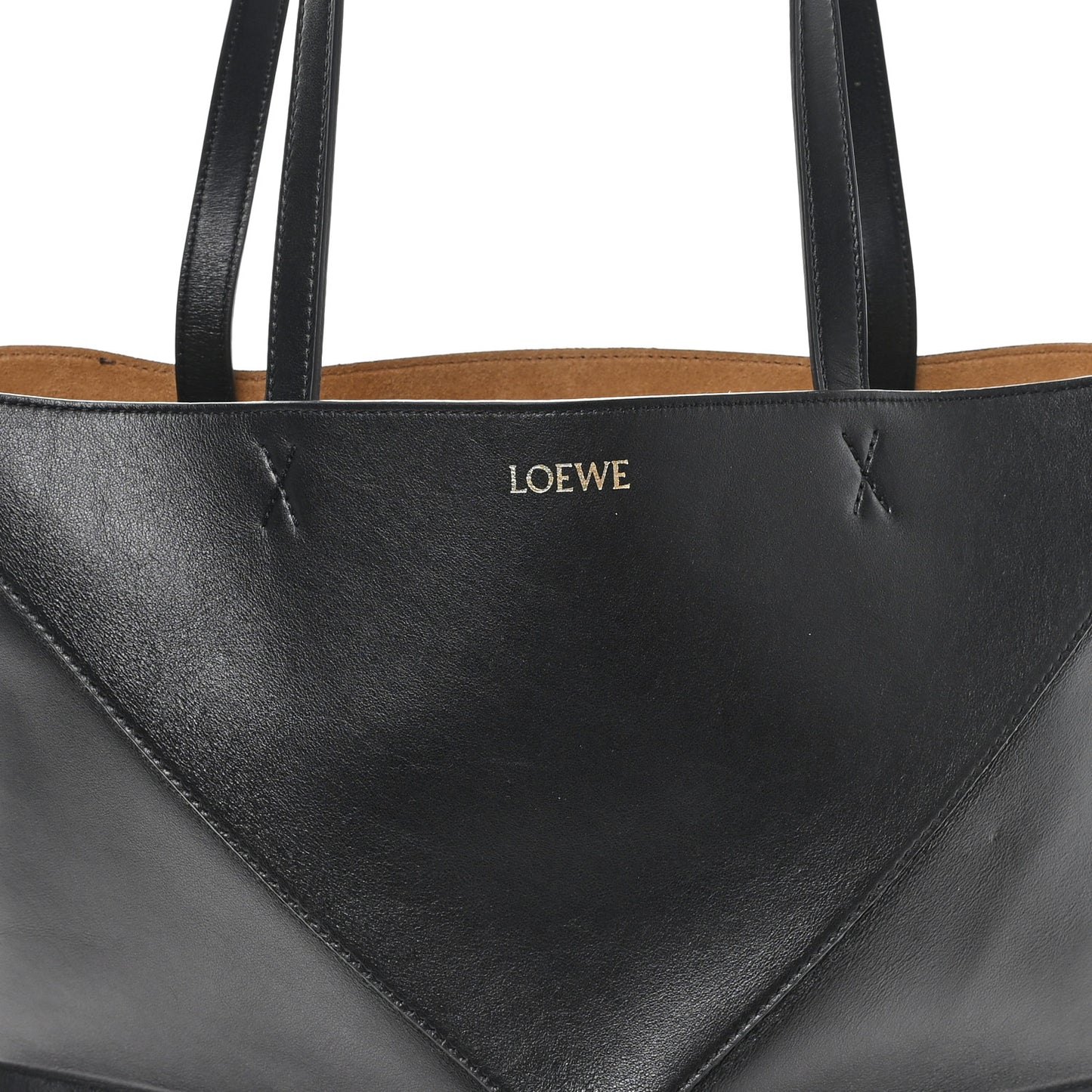 Shiny Calfskin Medium Puzzle Fold Tote Black