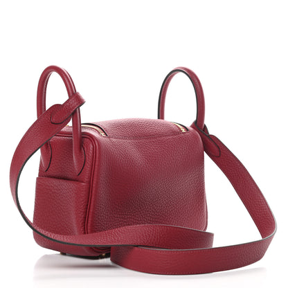 Hermes Taurillon Clemence Mini Lindy 20 Rouge Grenat 3 of 12