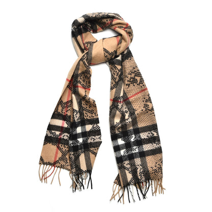 Burberry Cashmere Giant Python Check Fringe Scarf Camel 1 of 5