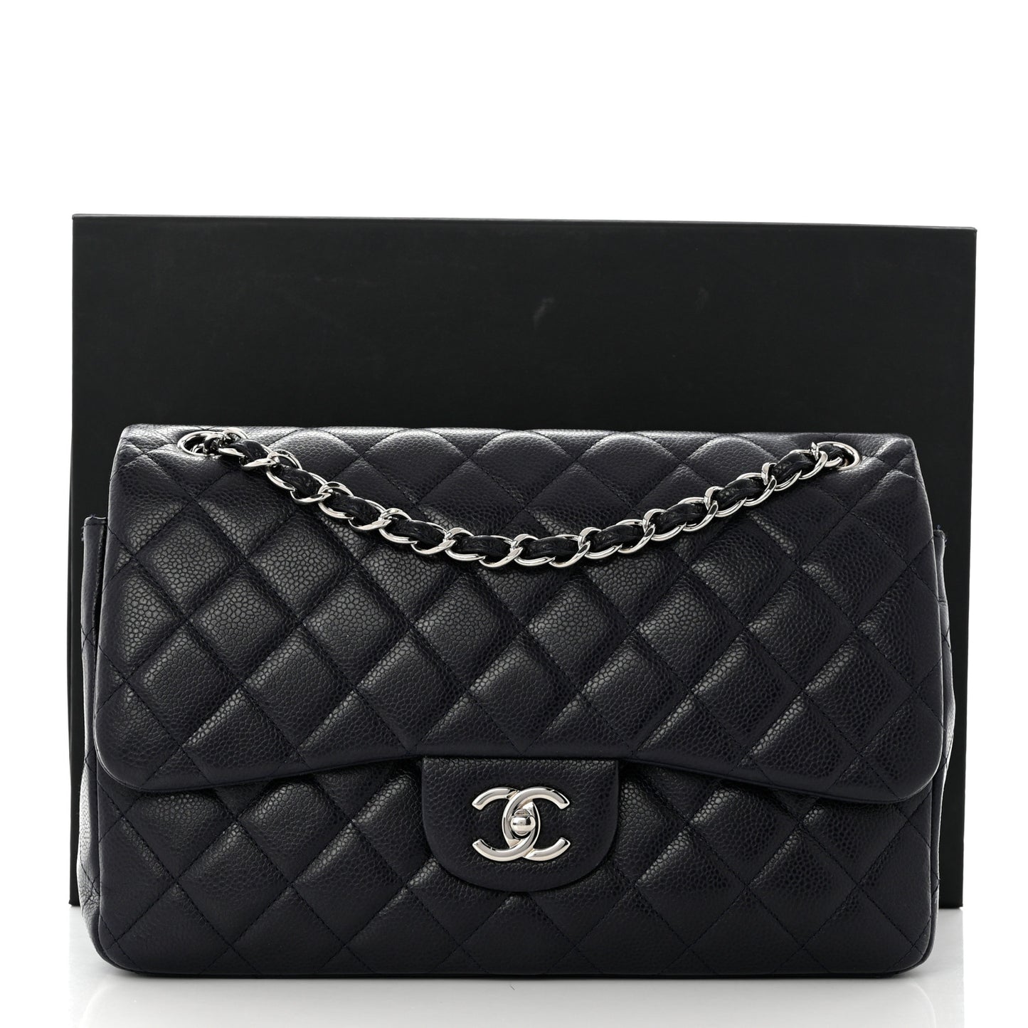 Caviar Quilted Jumbo Double Flap Navy Blue