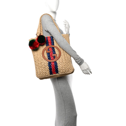 Gucci Raffia Effect Interlocking G Tote Bag Beige 2 of 10