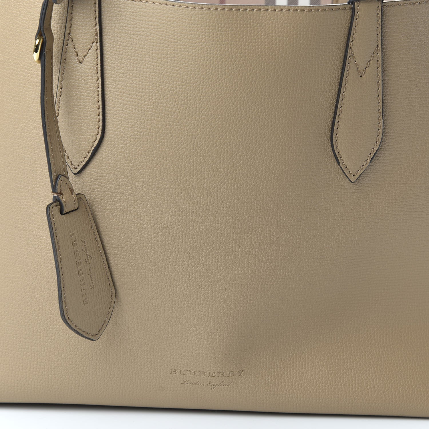 Burberry Grainy Calfskin Haymarket Check Medium Reversible Tote Camel 9 of 16