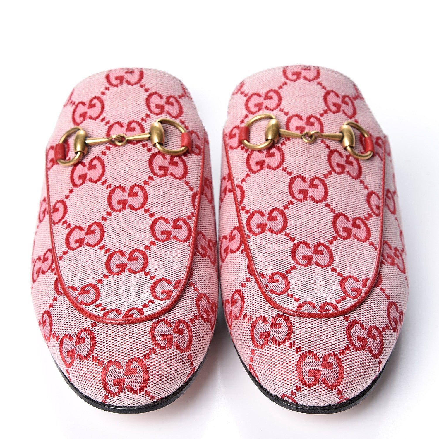 Gucci Canvas GG Monogram Horsebit Womens Princetown Slippers 37.5 Gardenia Hibiscus Red 2 of 10