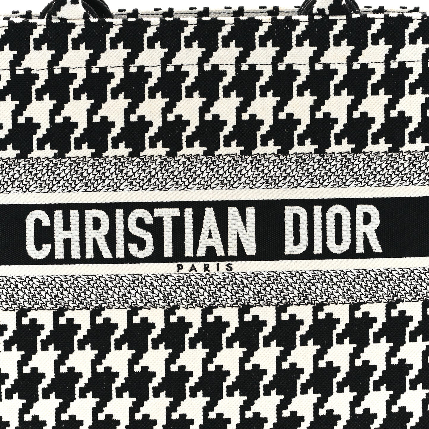 Canvas Macro Houndstooth Embroidered Medium Book Tote Black White