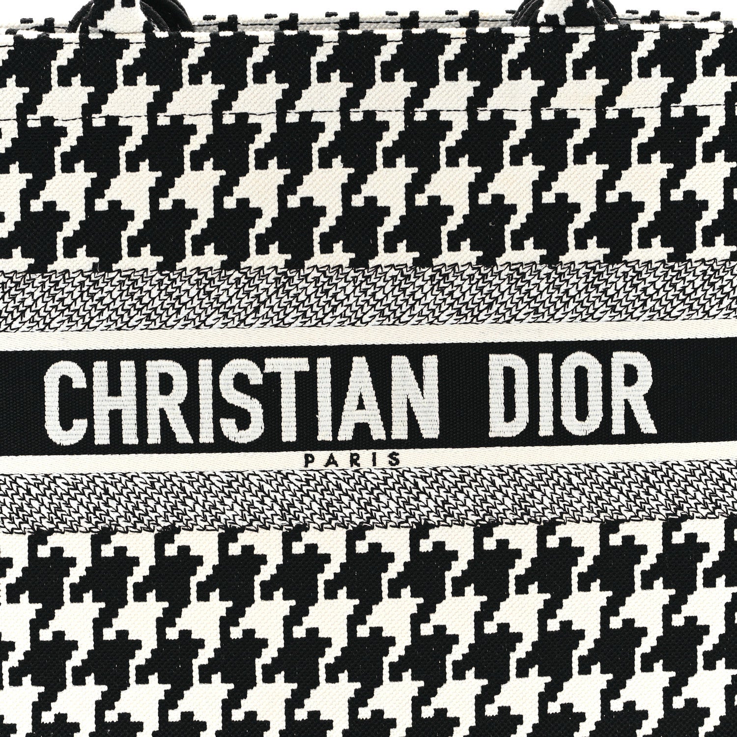 Christian Dior Canvas Macro Houndstooth Embroidered Medium Book Tote Black White 8 of 13