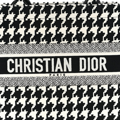 Christian Dior Canvas Macro Houndstooth Embroidered Medium Book Tote Black White 8 of 13