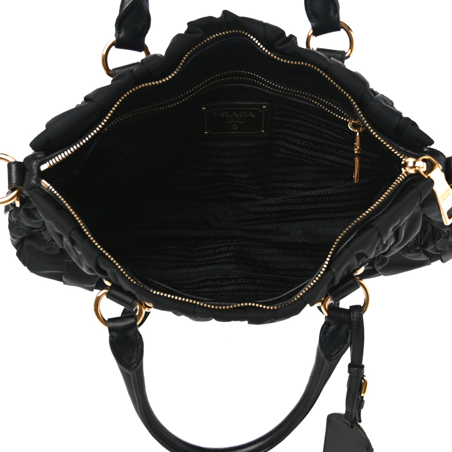 Tessuto Nylon Nappa Gaufre Shopping Satchel Black