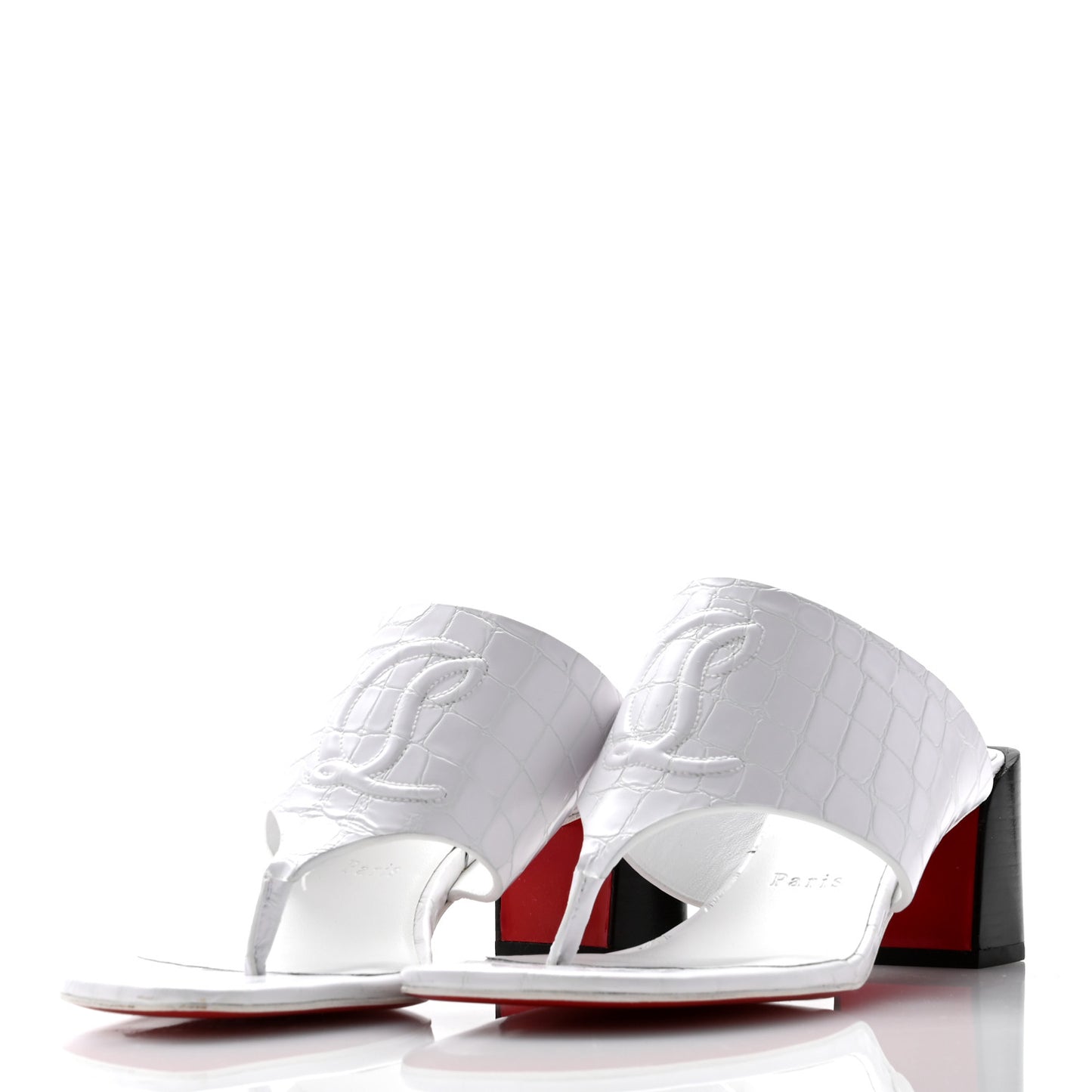Calfskin Crocodile Embossed CL Tongamule 55 Mule 38.5 White