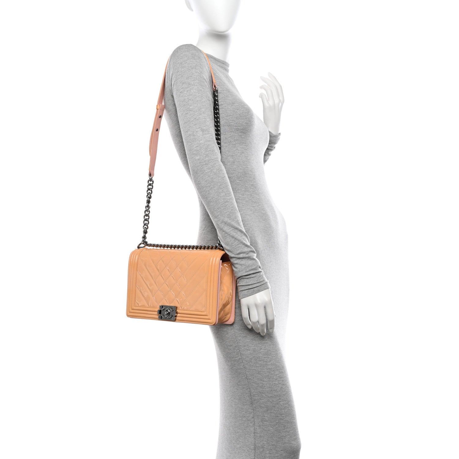 Chanel Patent Chevron Quilted New Medium Boy Flap Light Pink 2 of 14