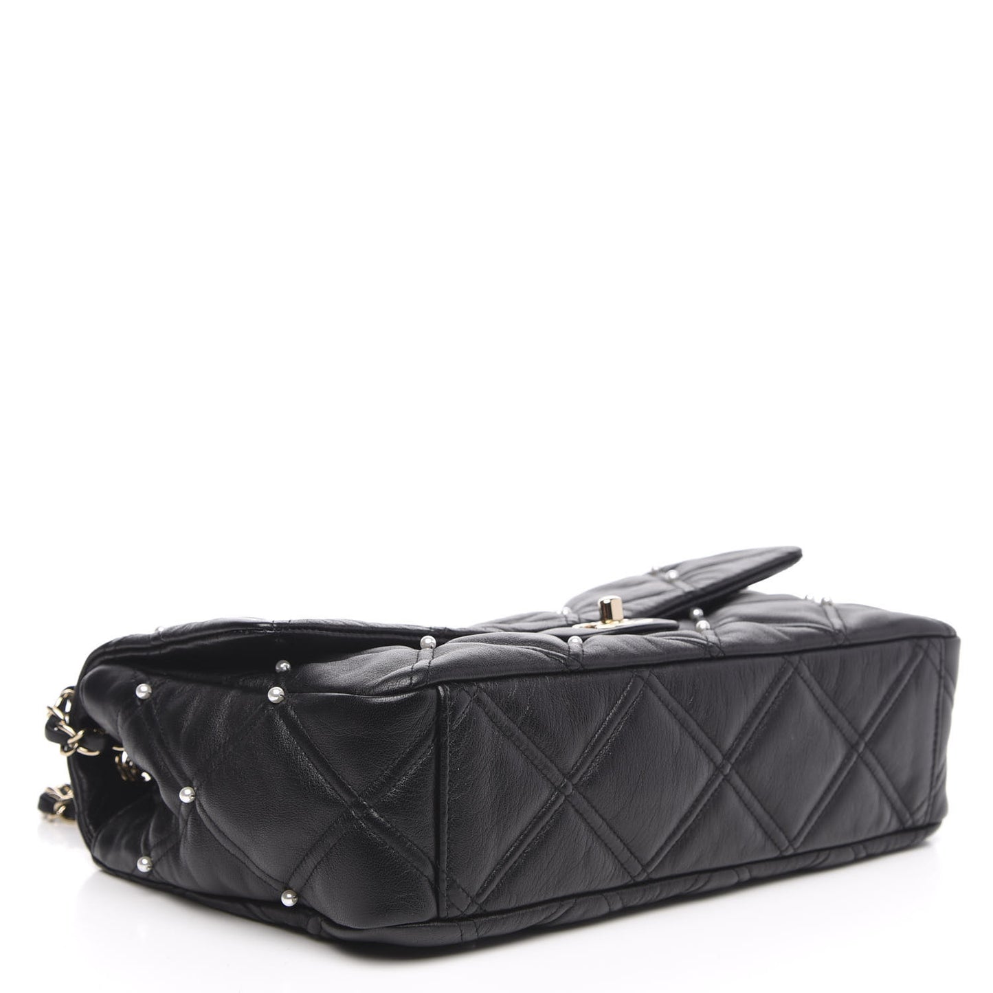 Lambskin Quilted Pearl Studded Flap Black