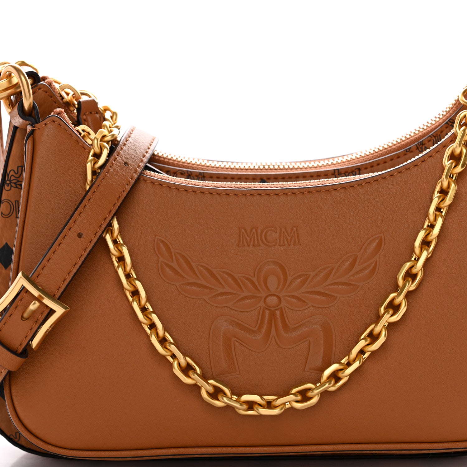 MCM Visetos Aren Hobo Duo Crossbody Bag Cognac 8 of 10