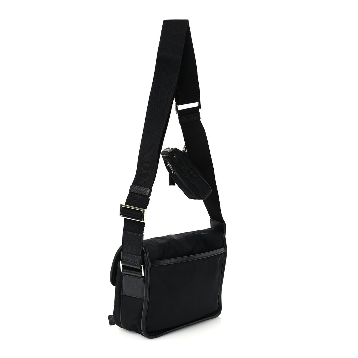 Prada Re-Nylon Saffiano Pocket Double Snap Buckle Shoulder Bag Black 3 of 11