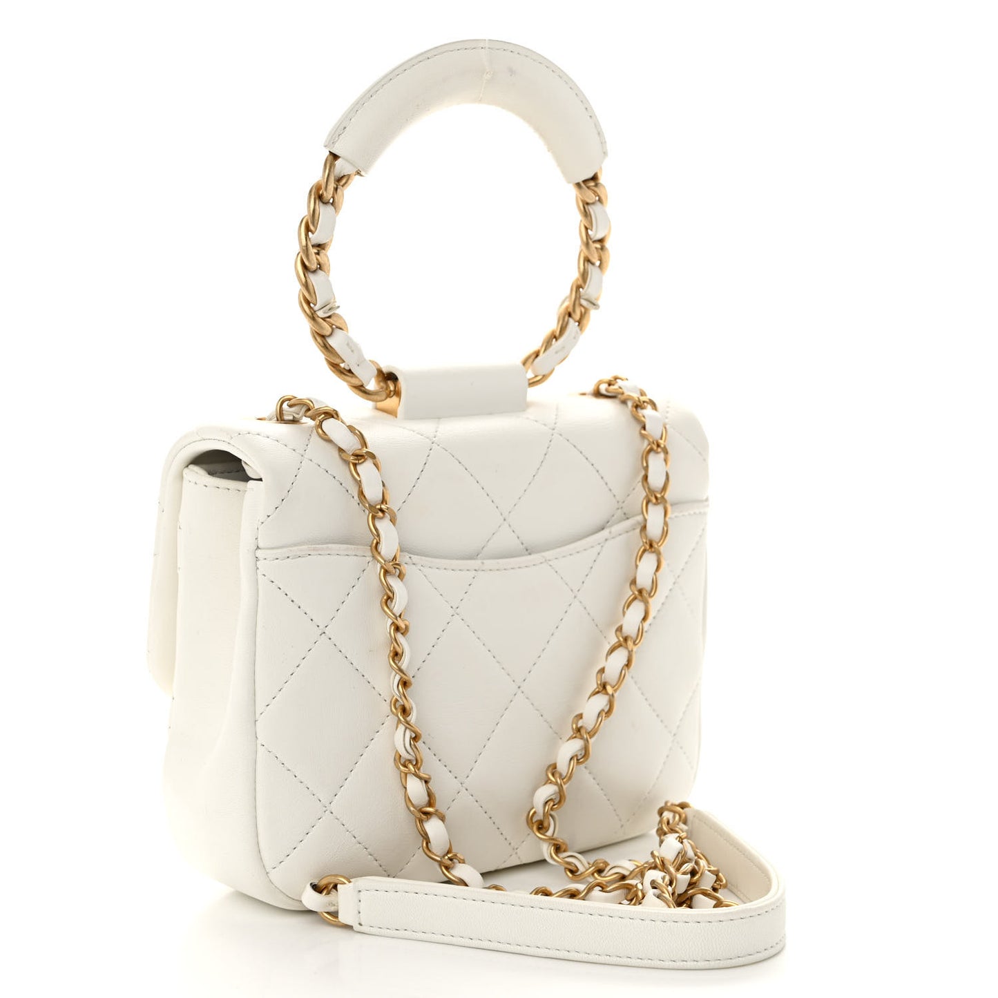 Lambskin Quilted Small In The Loop Handle Flap Bag White