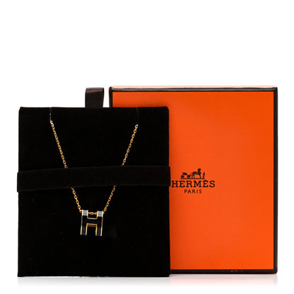 Hermes Lacquered Gold Pop H Pendant Necklace Black 7 of 7