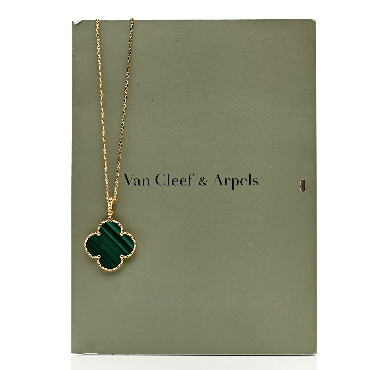 Van Cleef & Arpels 18K Yellow Gold Malachite Magic Alhambra Pendant Necklace 6 of 6