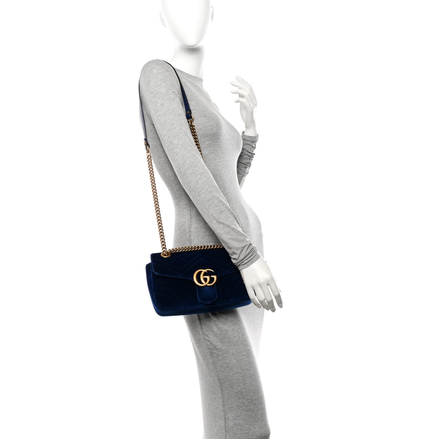 Velvet Matelasse Medium GG Marmont Shoulder Bag Cobalt Blue