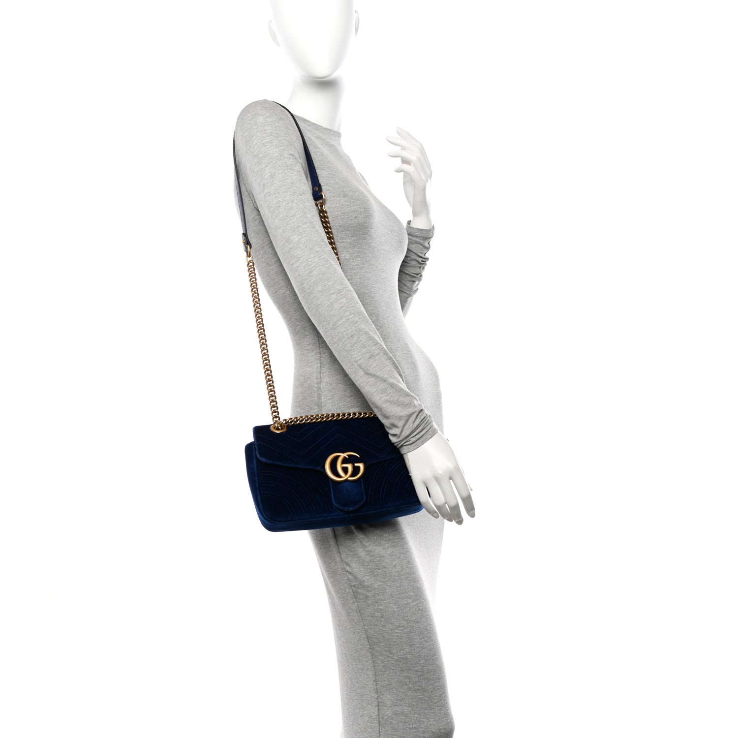 Gucci Velvet Matelasse Medium GG Marmont Shoulder Bag Cobalt Blue 3 of 14