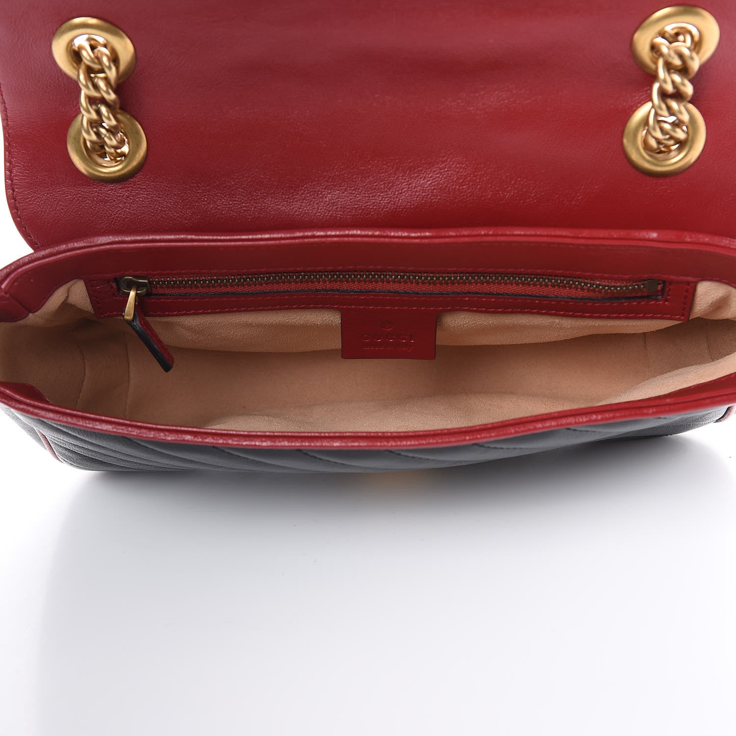 Gucci Vintage Effect Calfskin Matelasse Diagonal Small Torchon GG Marmont Shoulder Bag Black Romantic Cherry 5 of 10