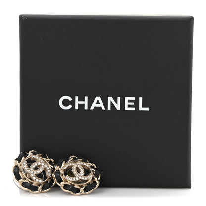 Chanel Crystal Lambskin Chain CC Stud Earrings Black Gold 5 of 5