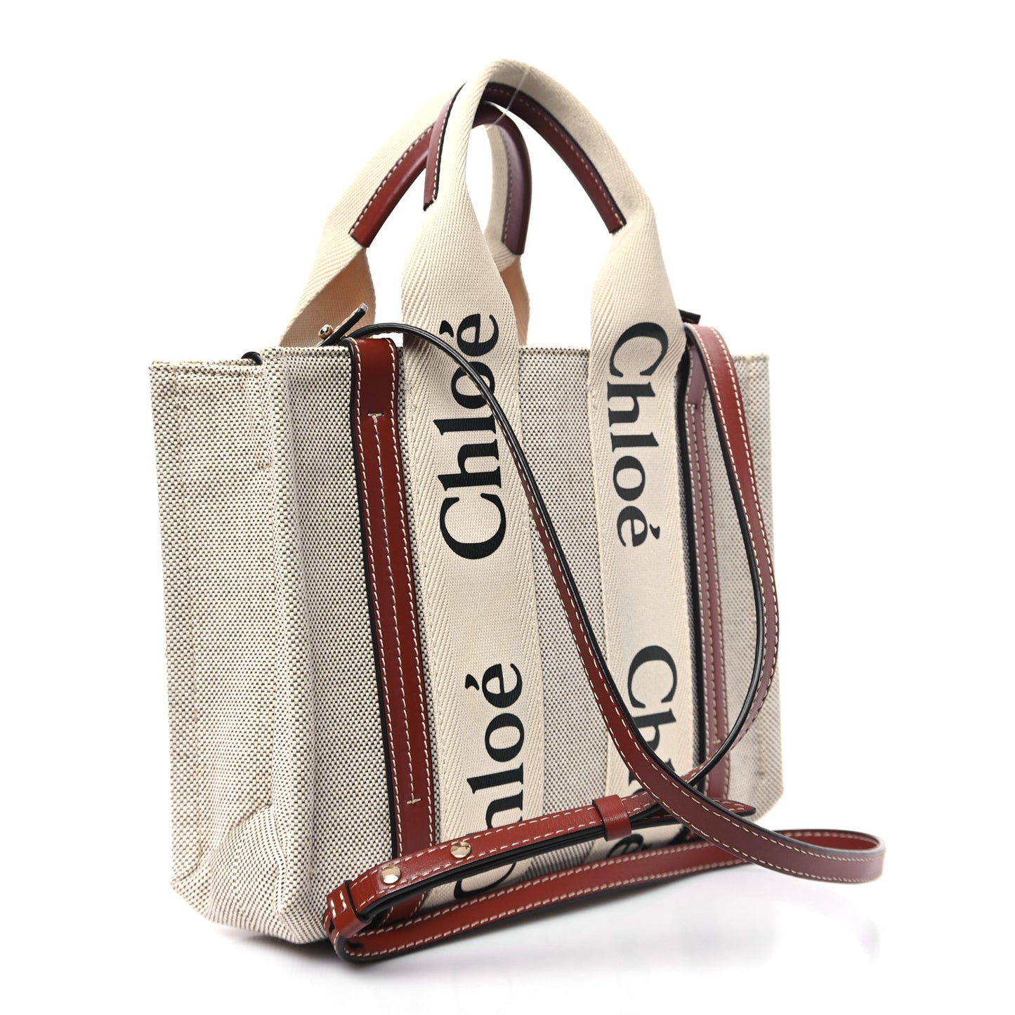 Cotton Calfskin Small Woody Ribbon Tote With Strap White Brown