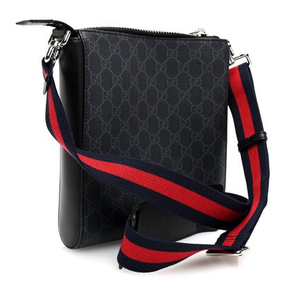 Gucci GG Supreme Monogram Web Small Flat Messenger Bag Black Grey 3 of 10
