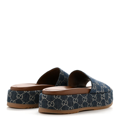 Gucci New Denim GG Monogram Angelina Platform 55mm Slide Sandals 41 Blue Tea 5 of 9